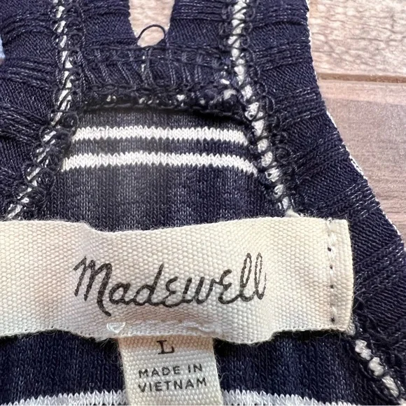 Madewell Womens Racerback Midi Tank Dress Large Striped Ribbed Navy Blue White - Picture 10 of 14